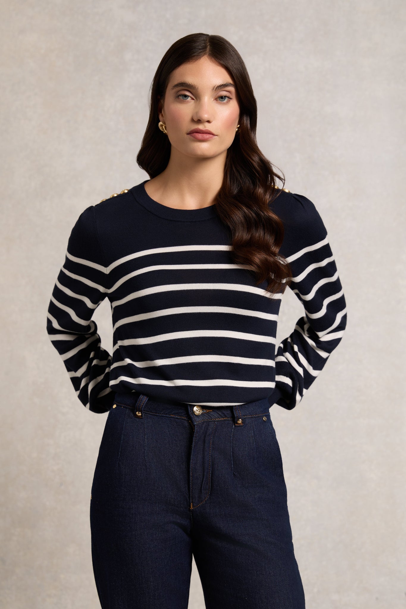 Kelsie Crew Neck Knit (Ink Navy Stripe)