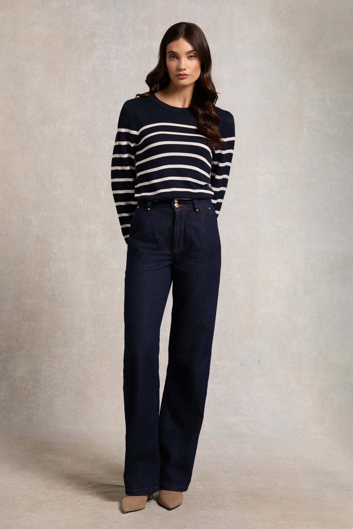Kelsie Crew Neck Knit (Ink Navy Stripe)
