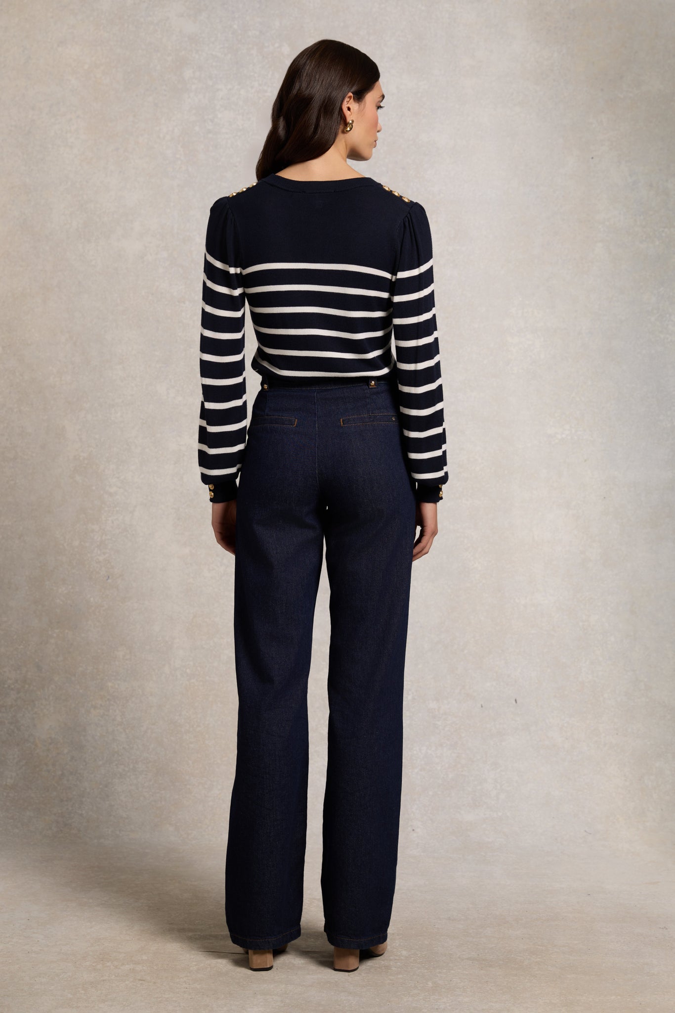 Kelsie Crew Neck Knit (Ink Navy Stripe)