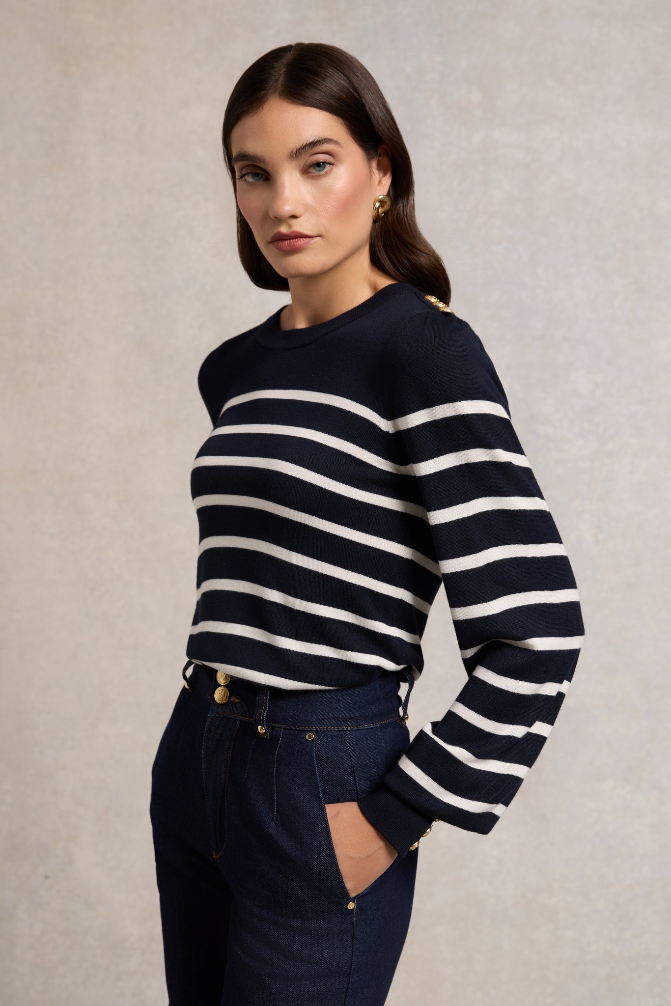 Kelsie Crew Neck Knit (Ink Navy Stripe)