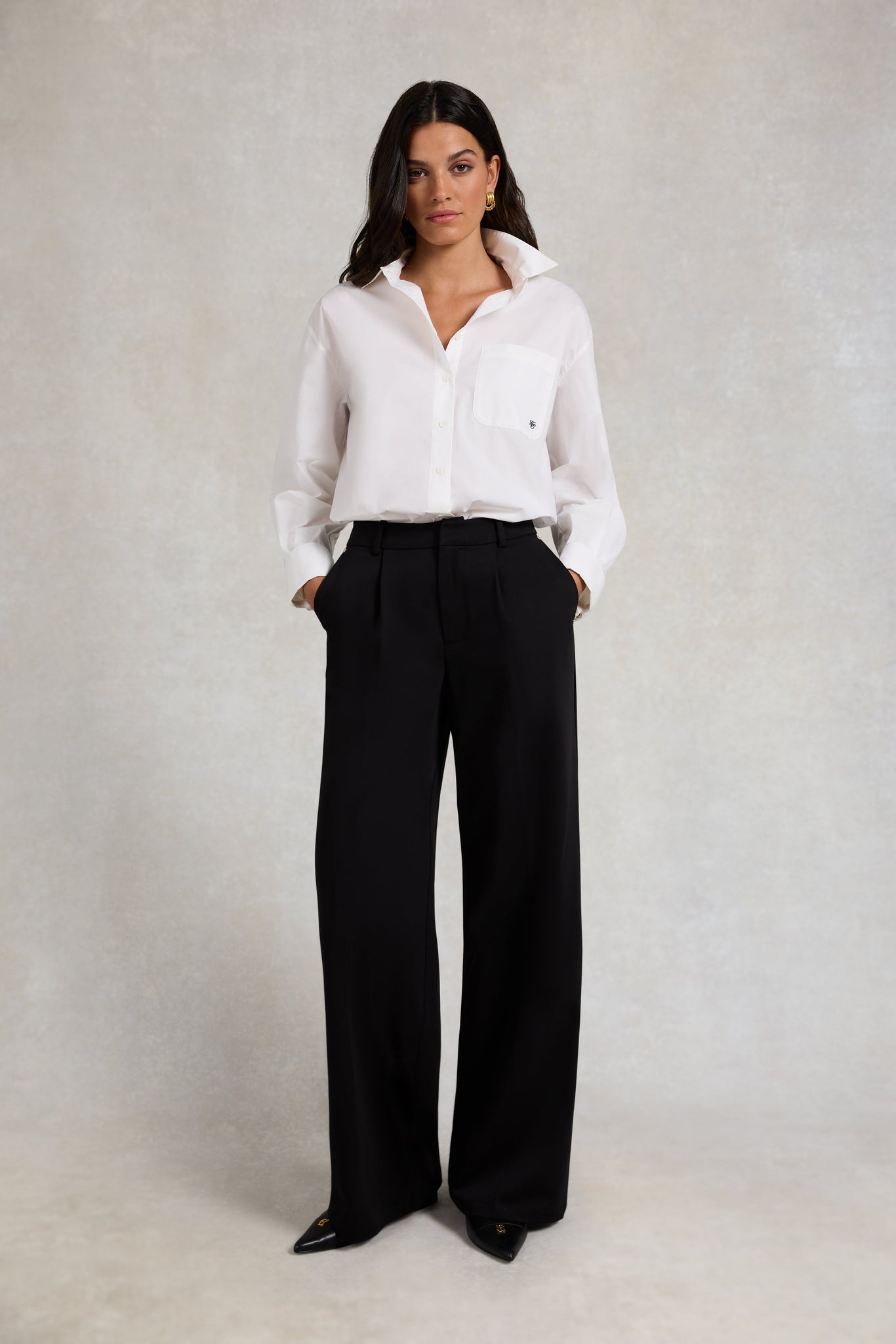 Pleated Wide Leg Trouser (Black)