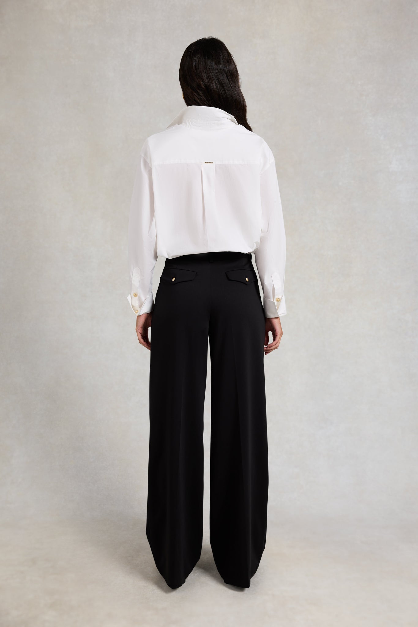 Pleated Wide Leg Trouser (Black)