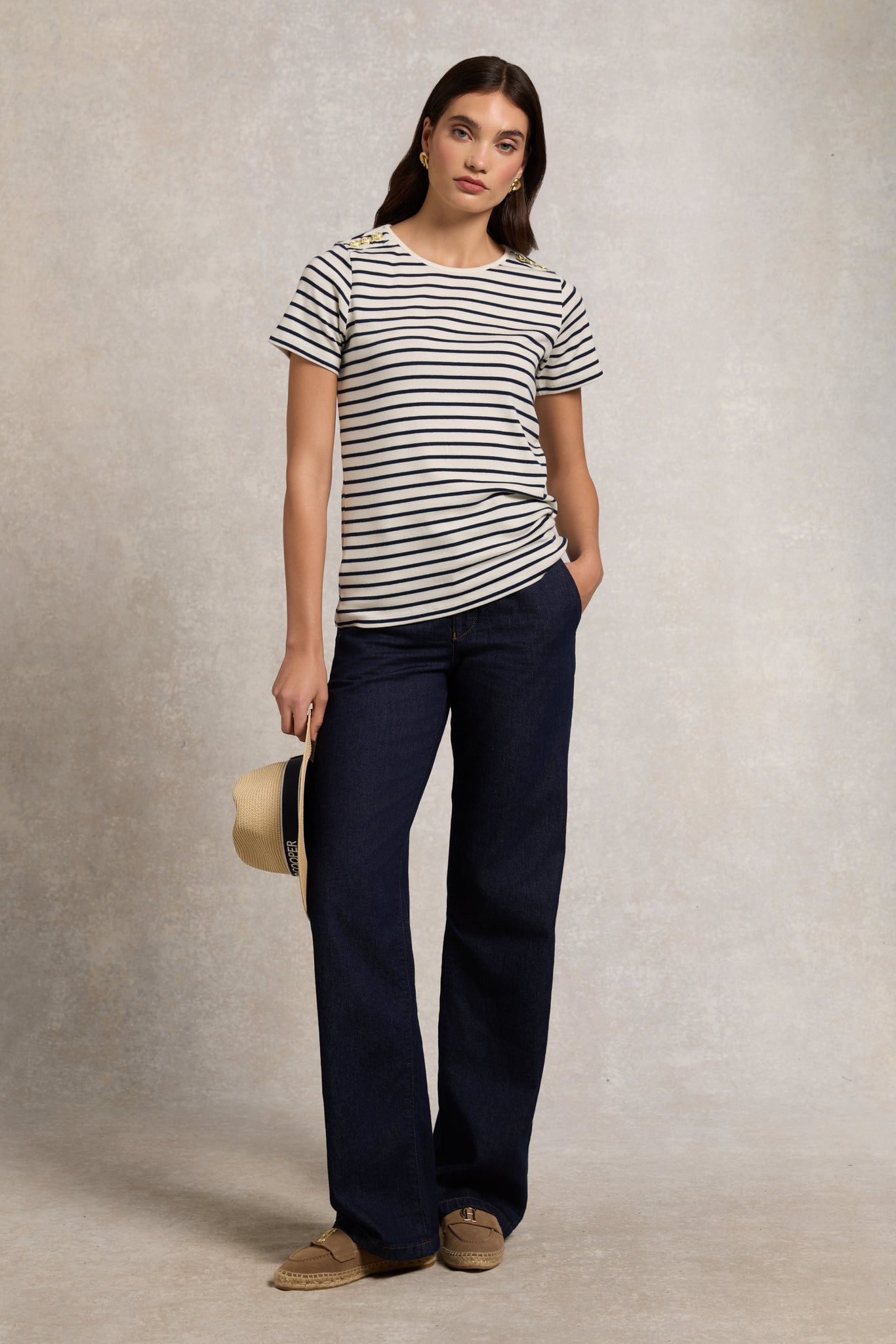 Padstow Crew Neck Tee (Natural Ink Navy Stripe)