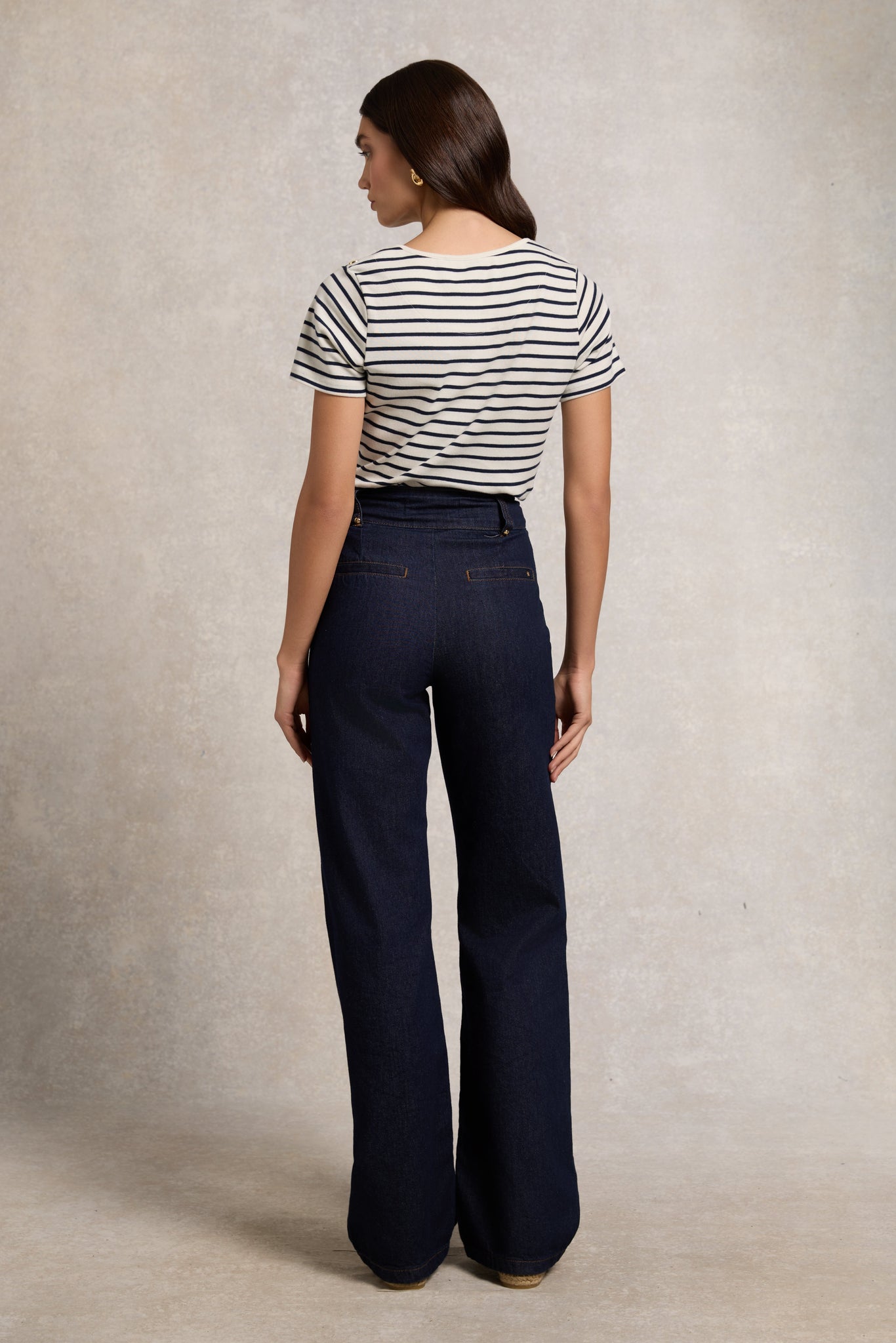 Padstow Crew Neck Tee (Natural Ink Navy Stripe)