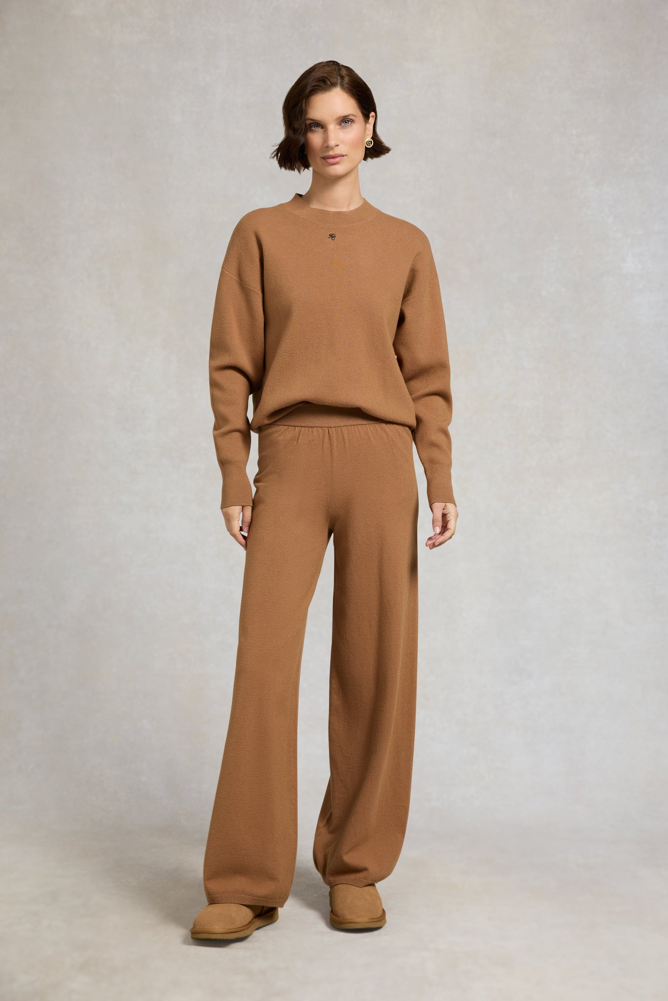 Maria Knitted Wide Leg Pant (Caramel)