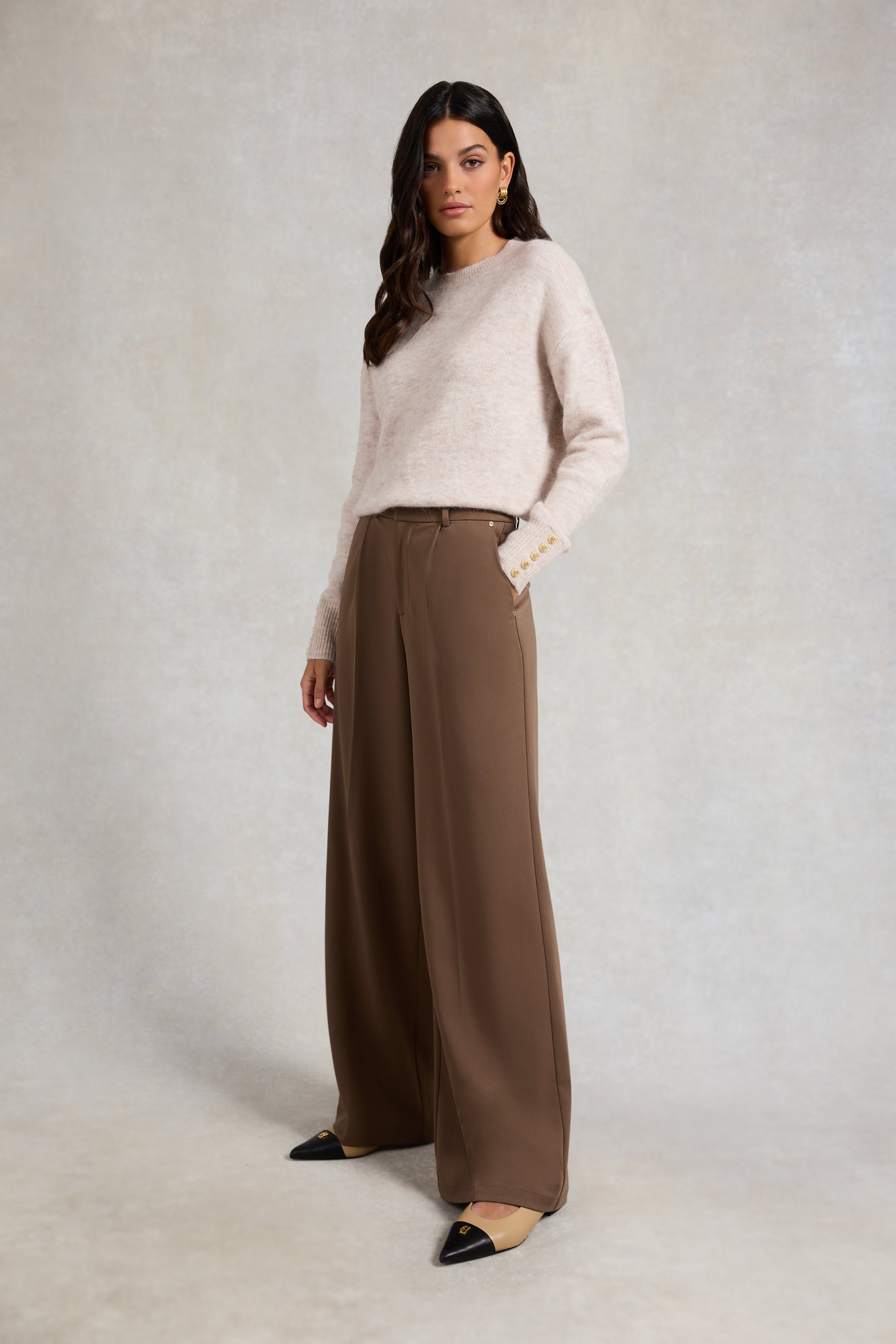 Pleated Wide Leg Trouser (Mocha)