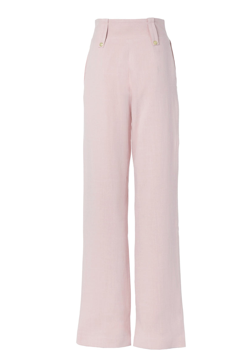 High Waisted Straight Trouser (Pink Linen)