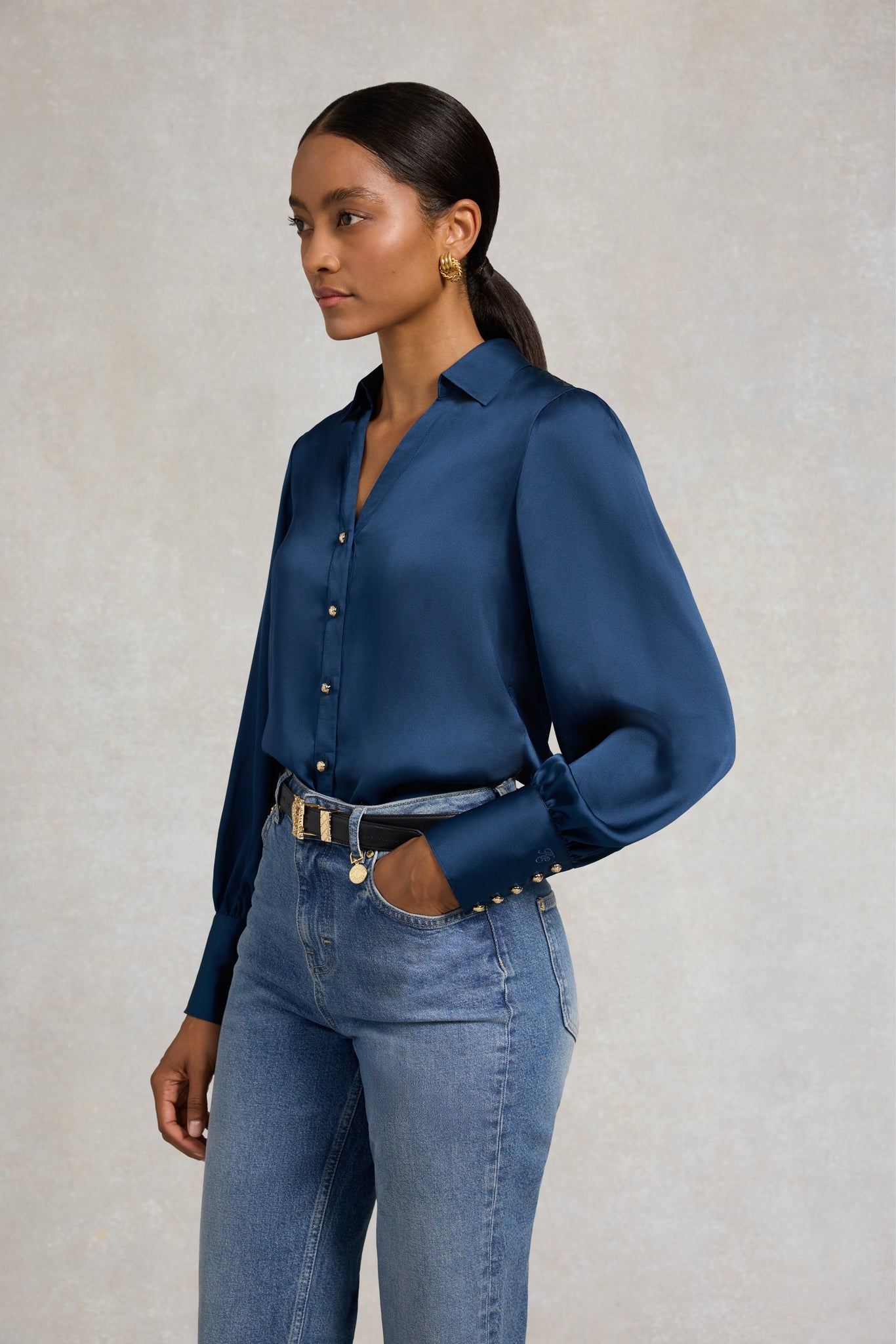 Annie V-Neck Shirt (Petrol)