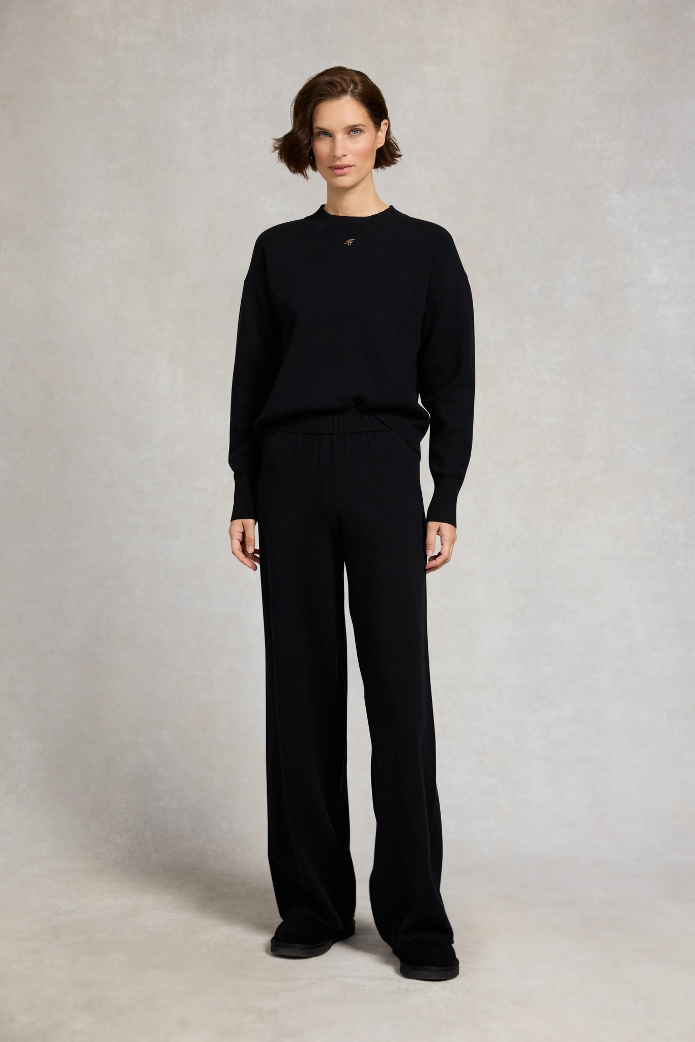 Maria Knitted Wide Leg Pant (Black)