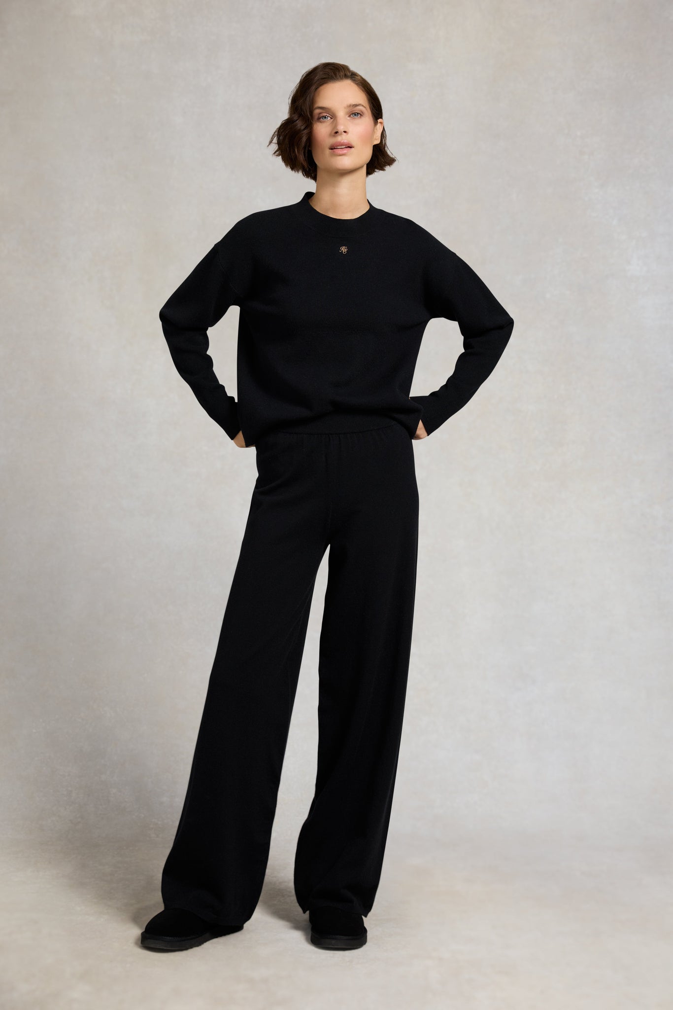 Maria Knitted Wide Leg Pant (Black)