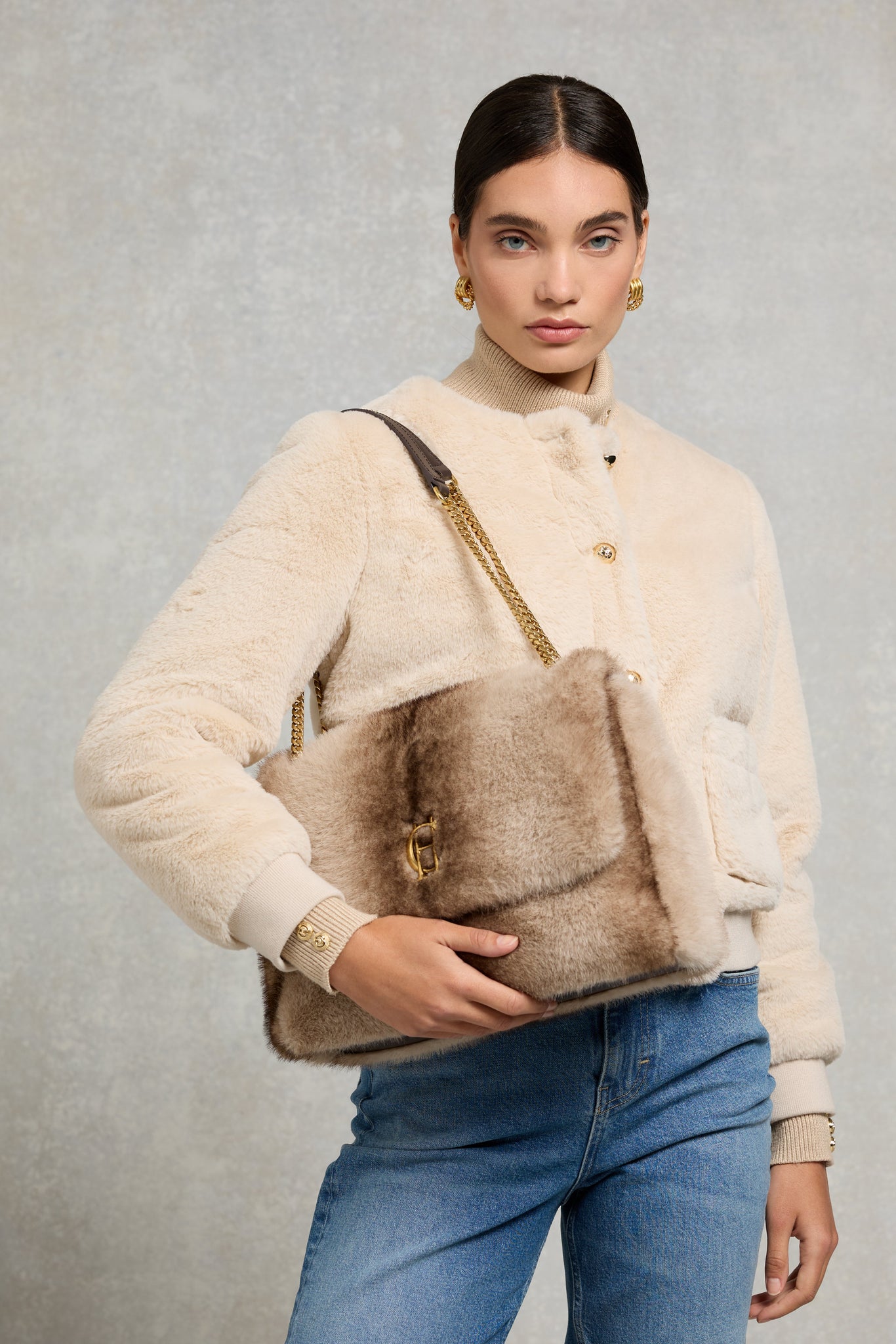 Milan Shoulder Bag (Mink Faux Fur)