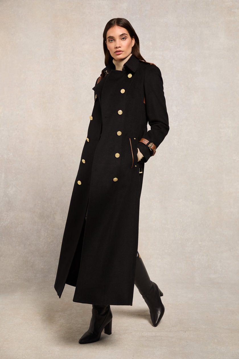 Full Length Marlborough Trench Coat (Soft Black Tan)