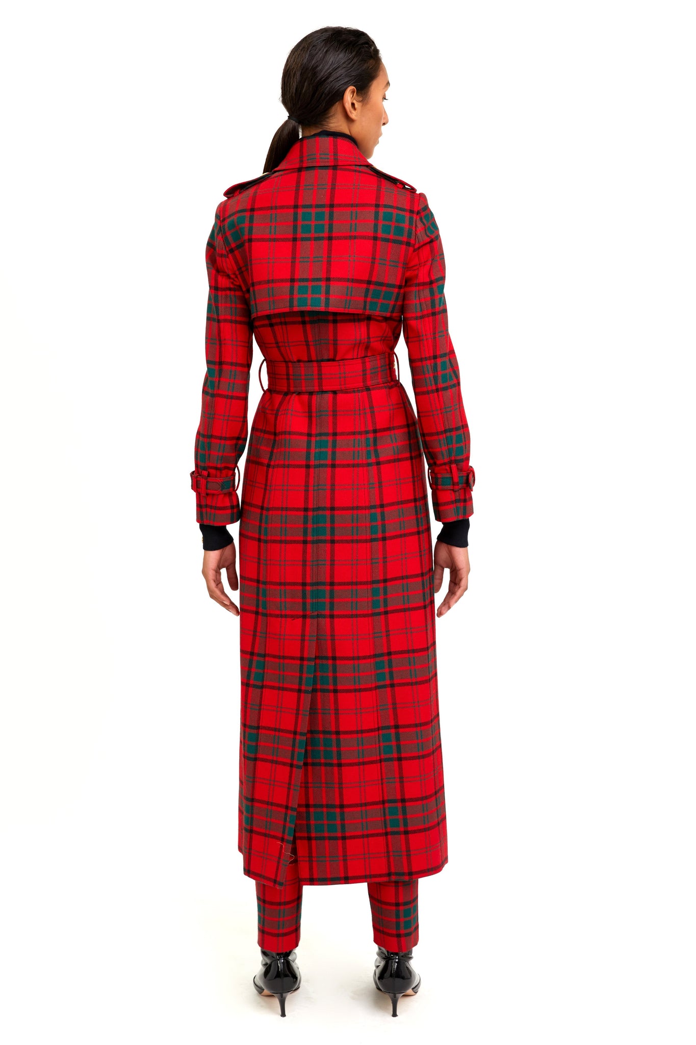 Full Length Marlborough Trench Coat (Red Tartan)