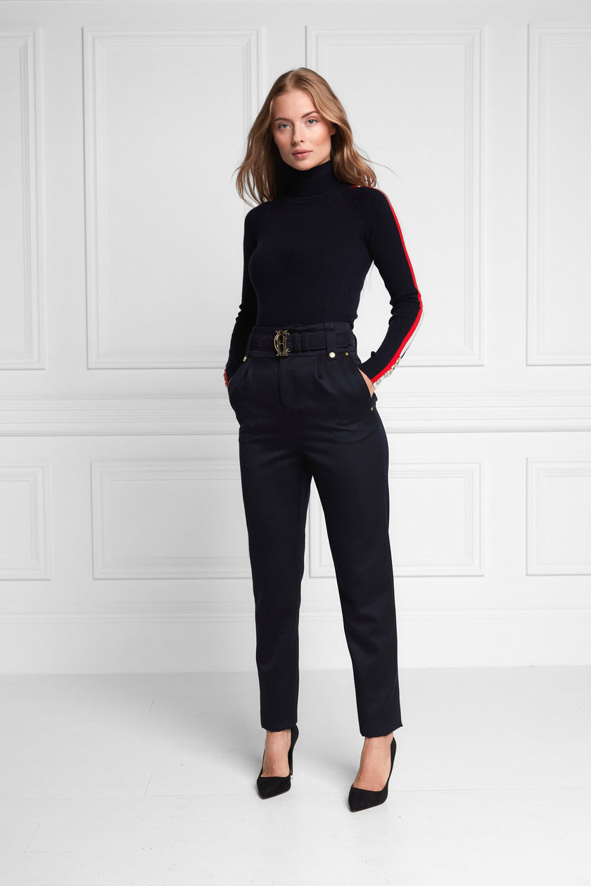 High Waisted Peg Trouser (Navy Barathea)