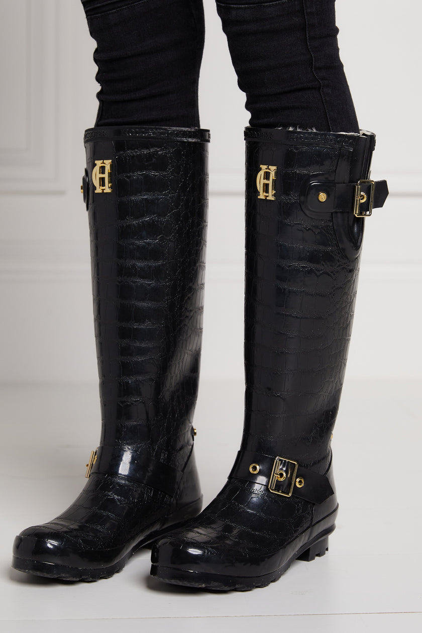 Sherpa Lined Regency Wellington (Black Croc)