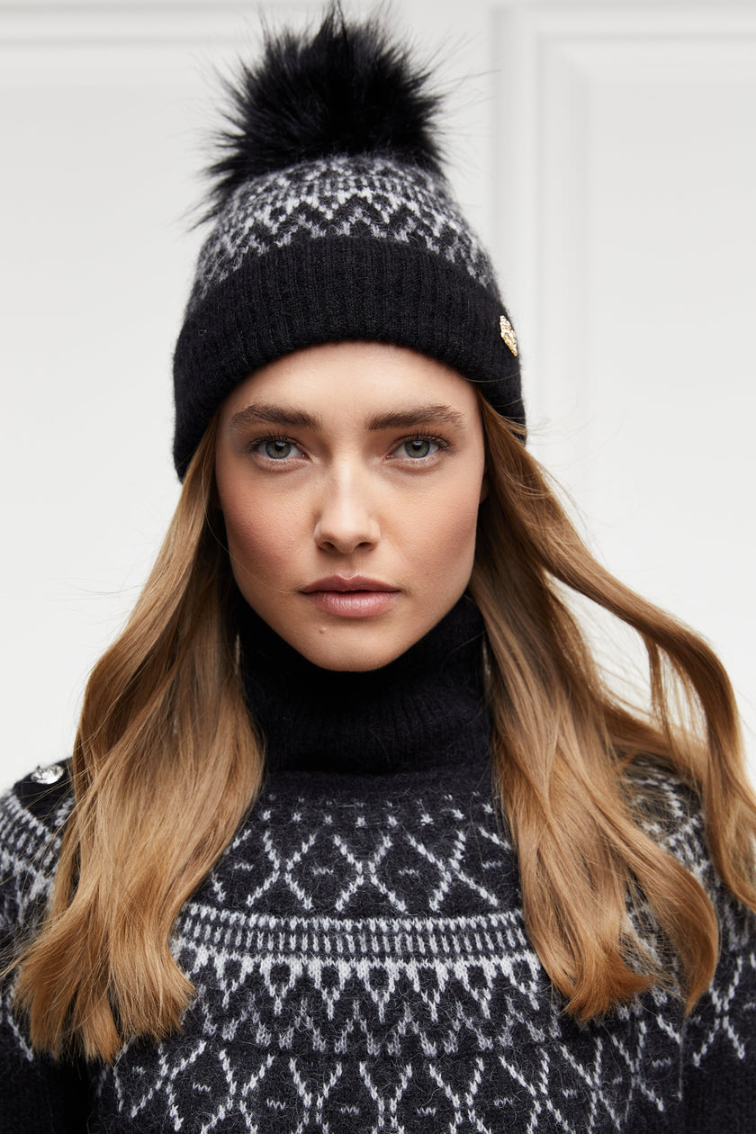 Fairisle Bobble Hat (Black)