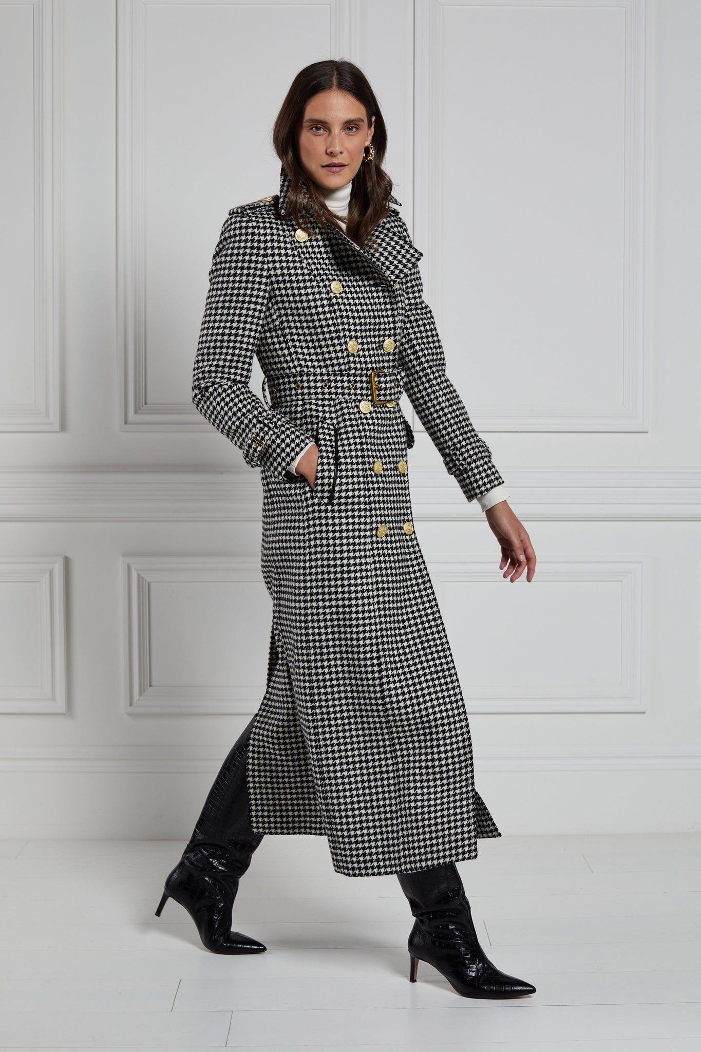 Full Length Marlborough Trench Coat (Houndstooth)