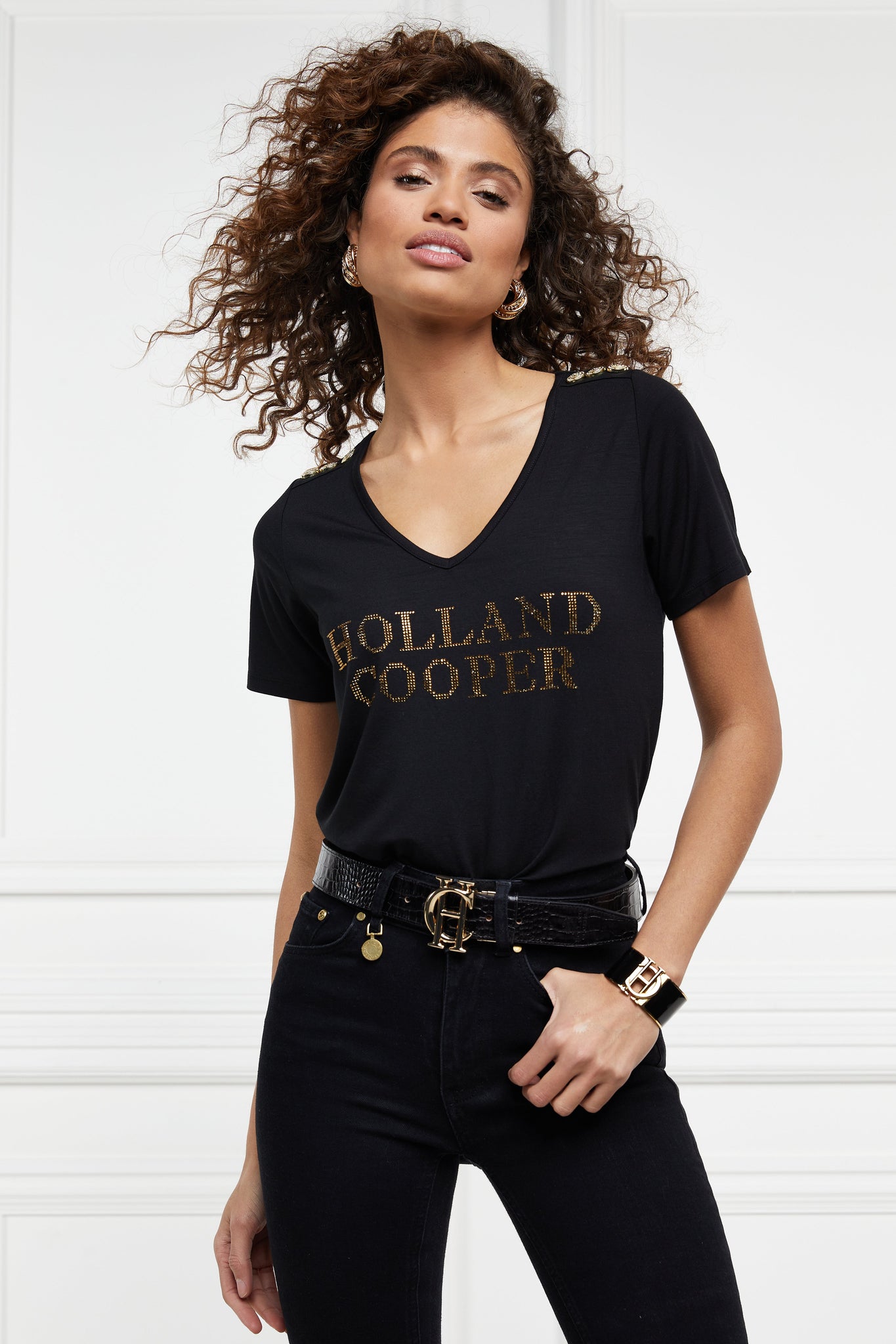 Diamante V-Neck Tee (Black)