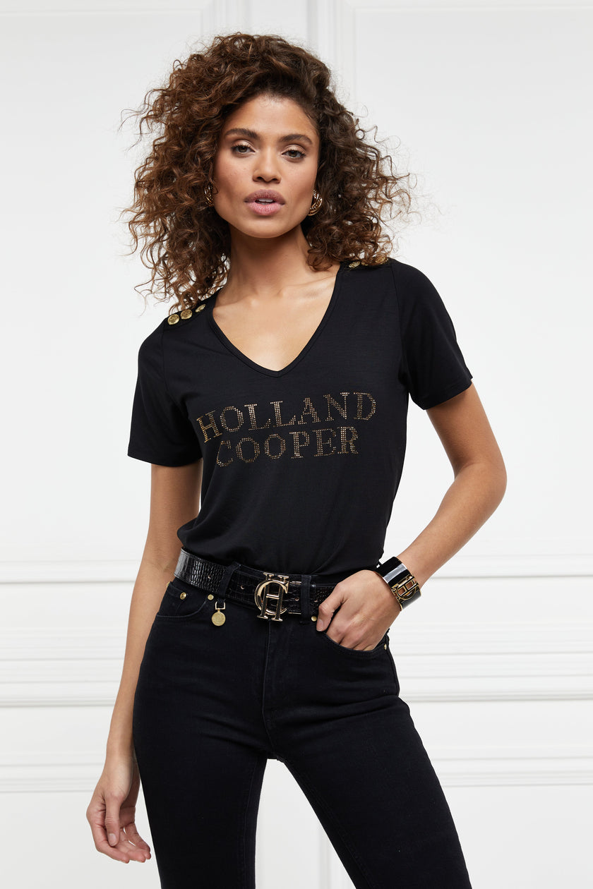 Diamante V-Neck Tee (Black)