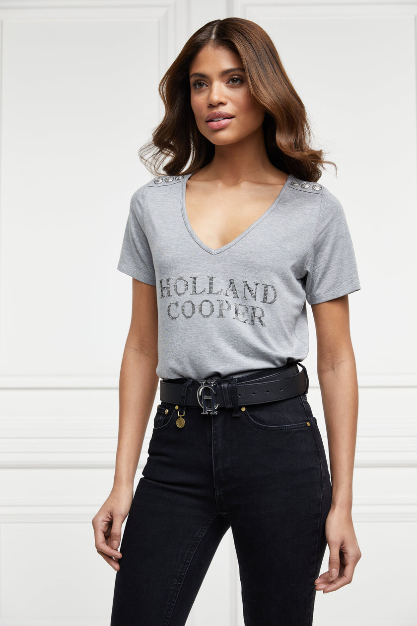 Diamante V-Neck Tee (Grey Marl)