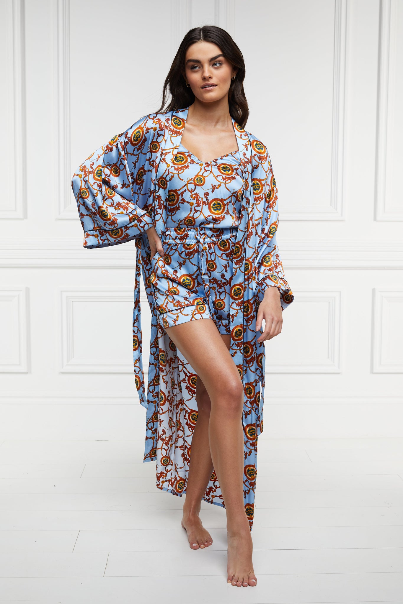 Silk Full Length Dressing Gown (Sky Blue)