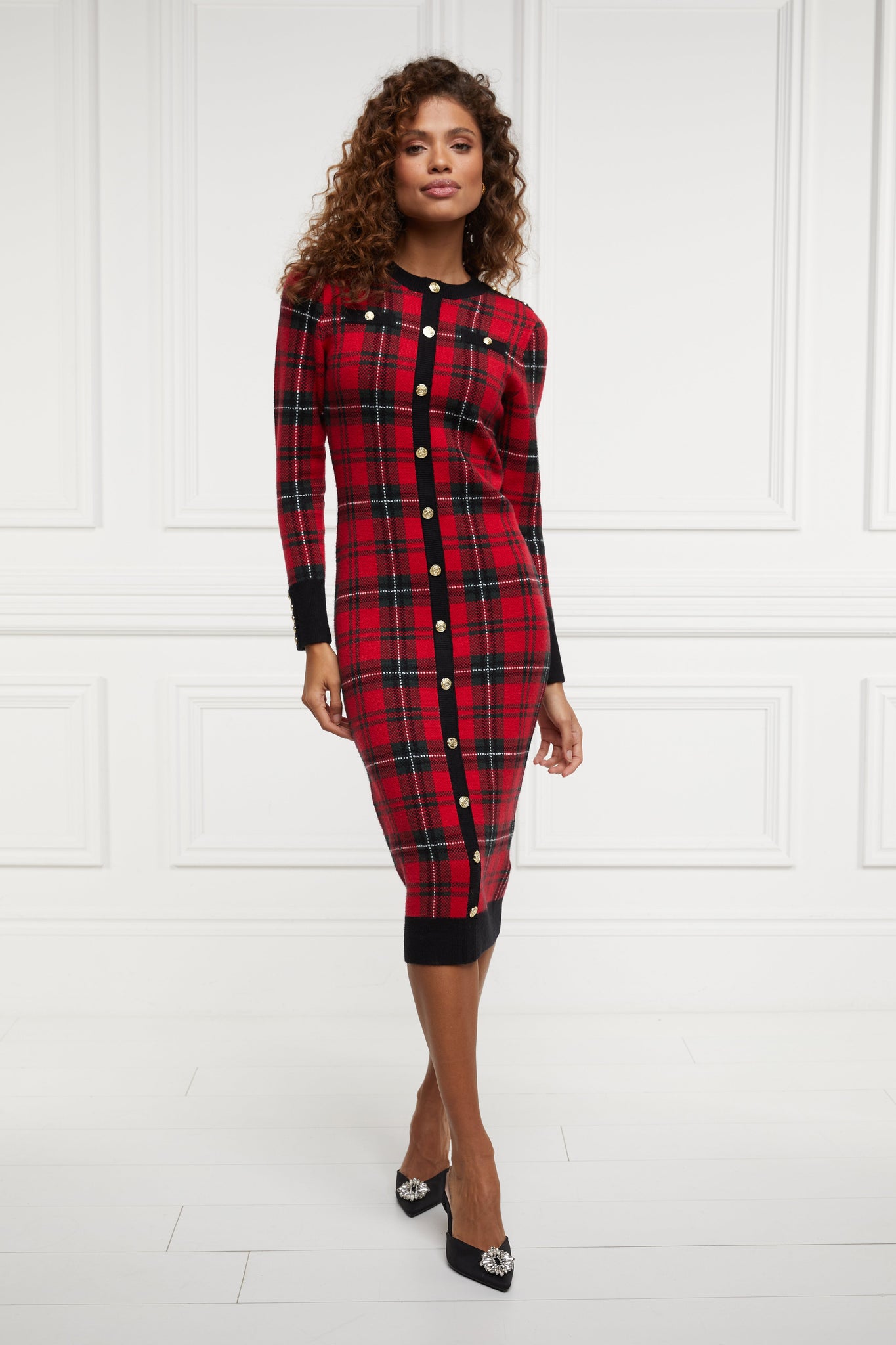 Hepburn Midi Dress (Red Tartan)