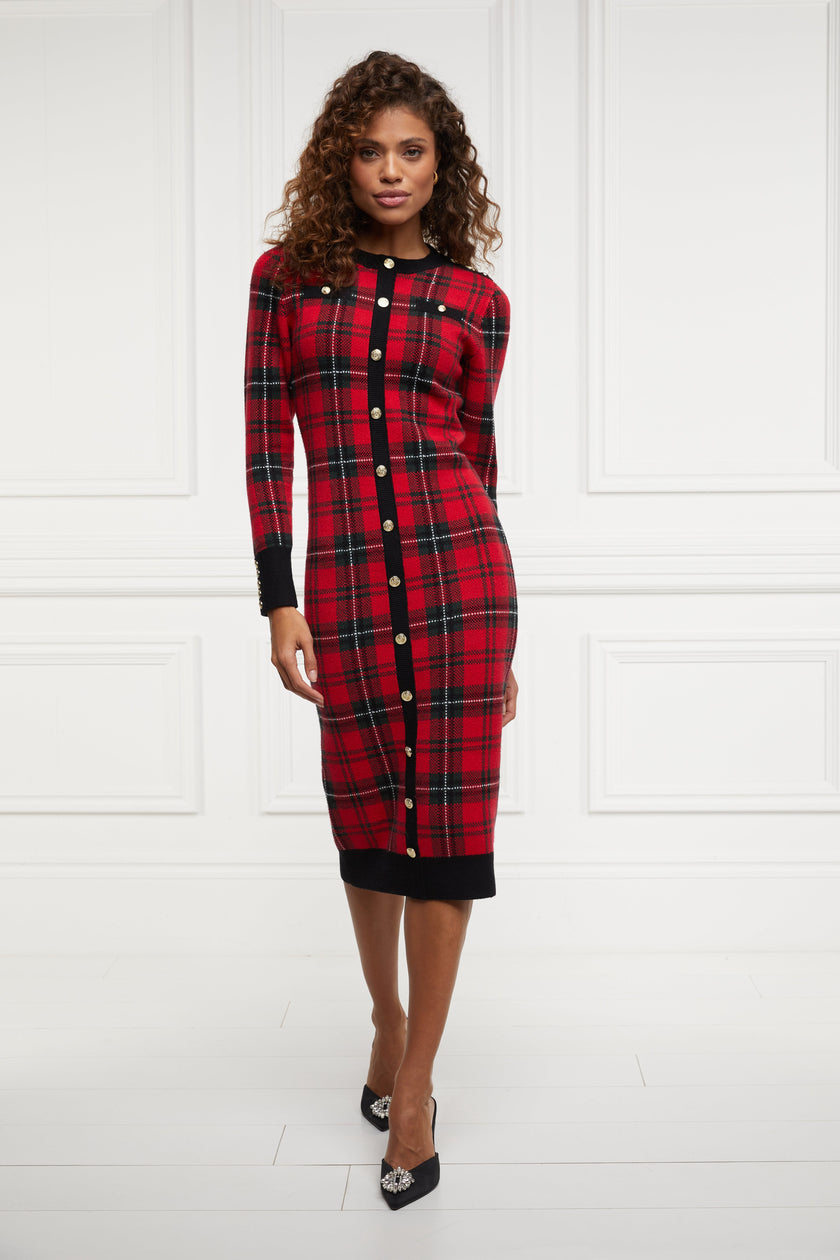 Hepburn Midi Dress (Red Tartan)