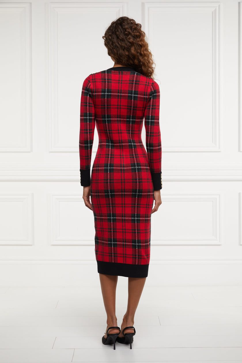 Hepburn Midi Dress (Red Tartan)