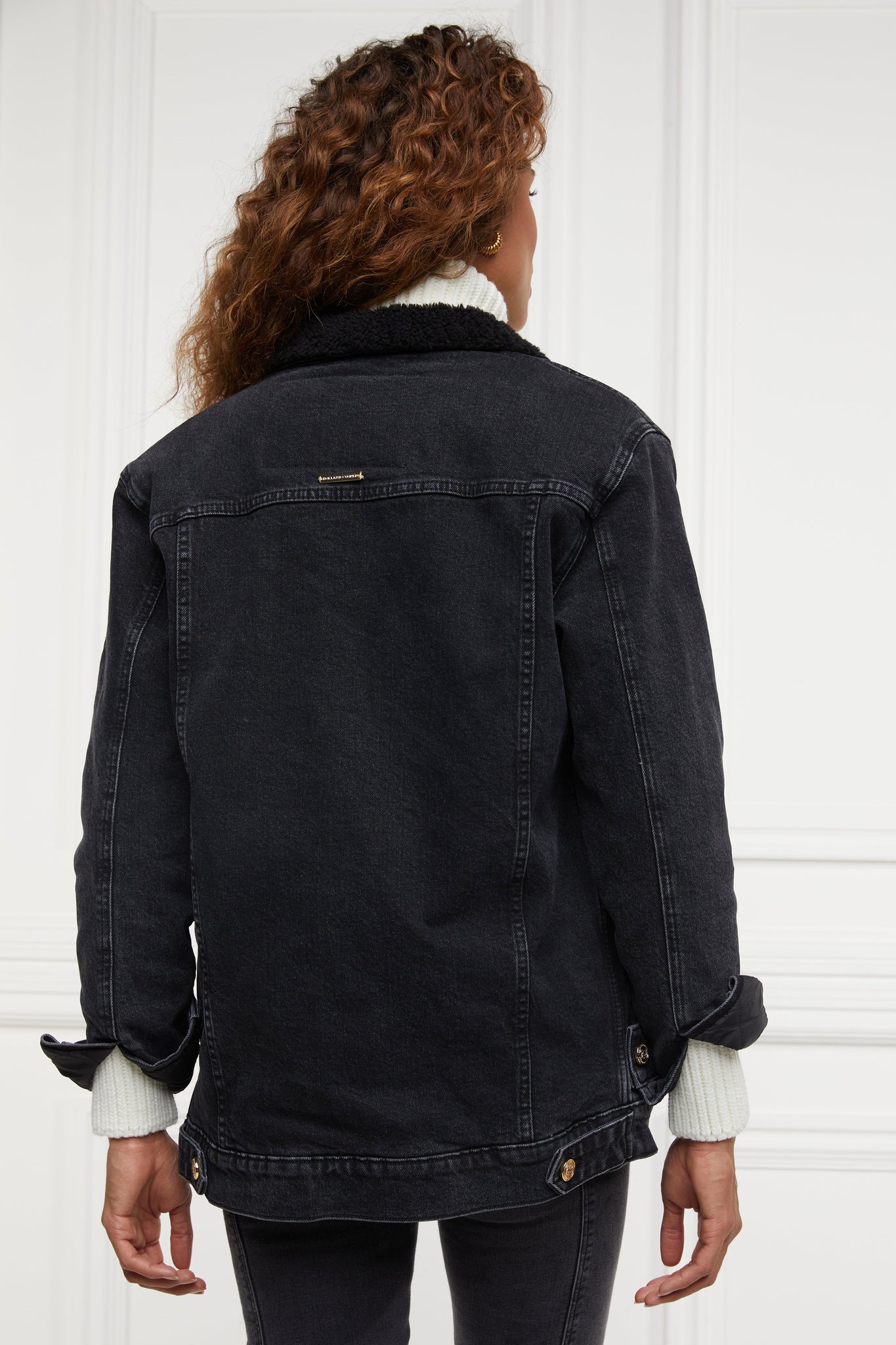 Longline Sherpa Denim Jacket (Washed Black)