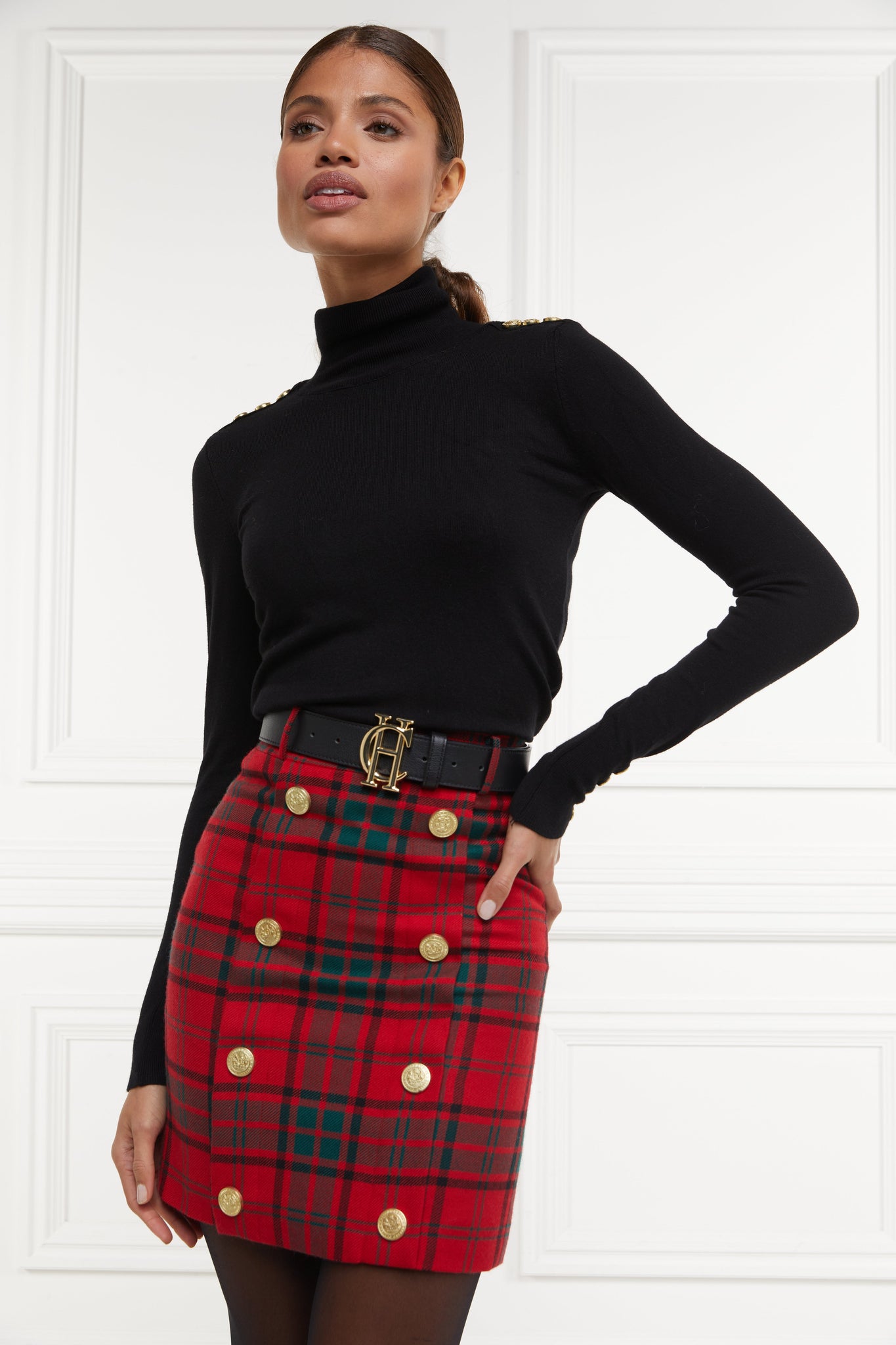 Black Turtleneck Plaid Midi Skirt 2018 Polo Ralph Lauren Plaid