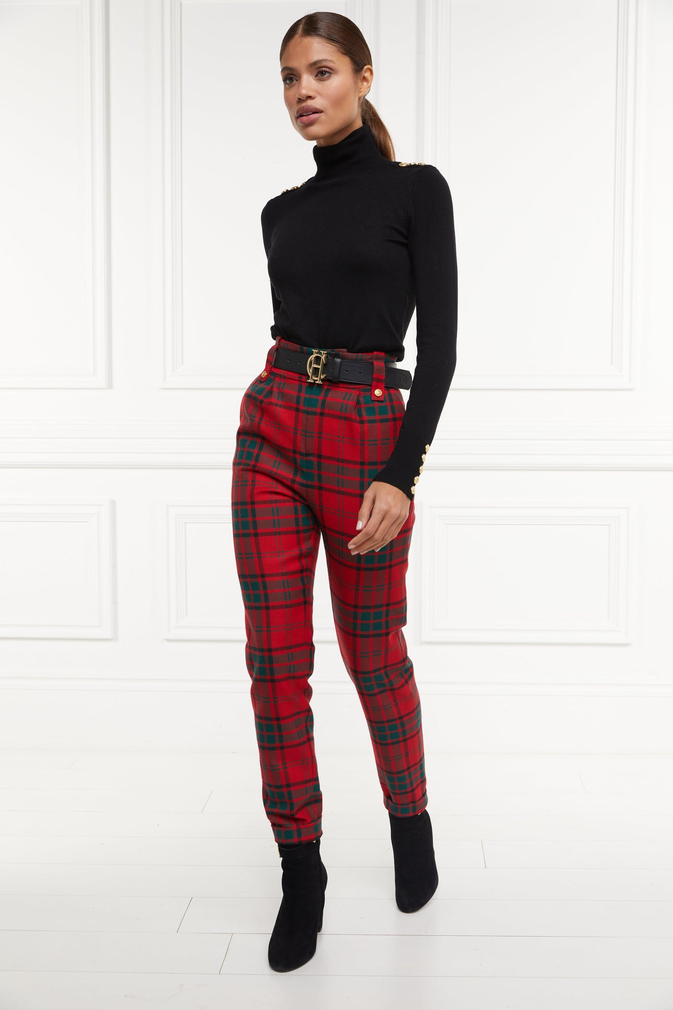 High Waisted Peg Trouser (Red Tartan)