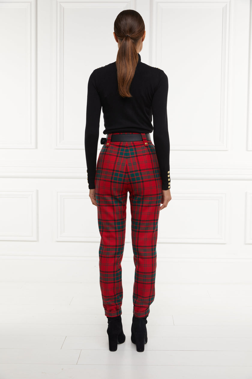 High Waisted Peg Trouser (Red Tartan)