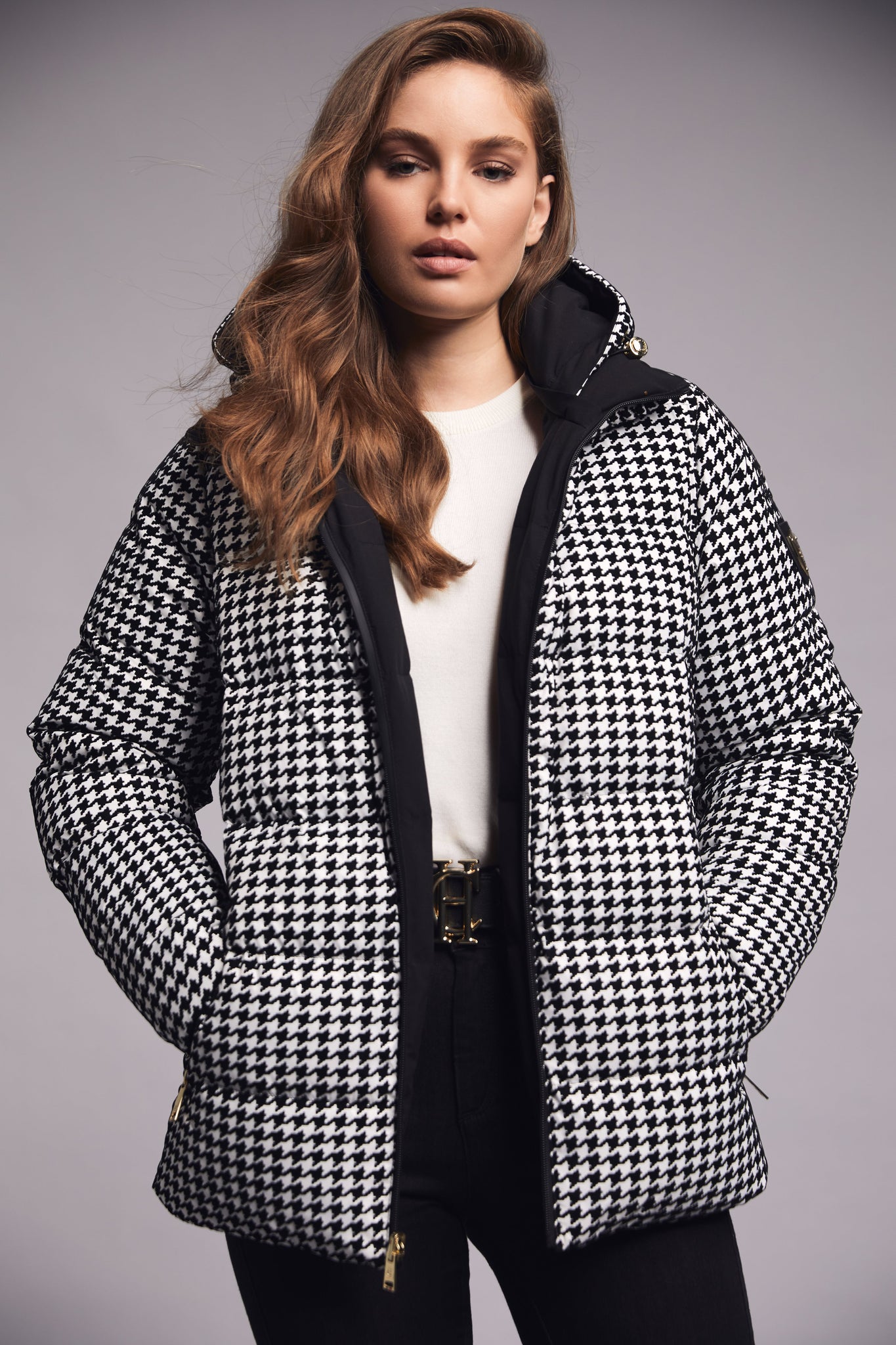 Hambury Reversible Down Puffer (Black Houndstooth)