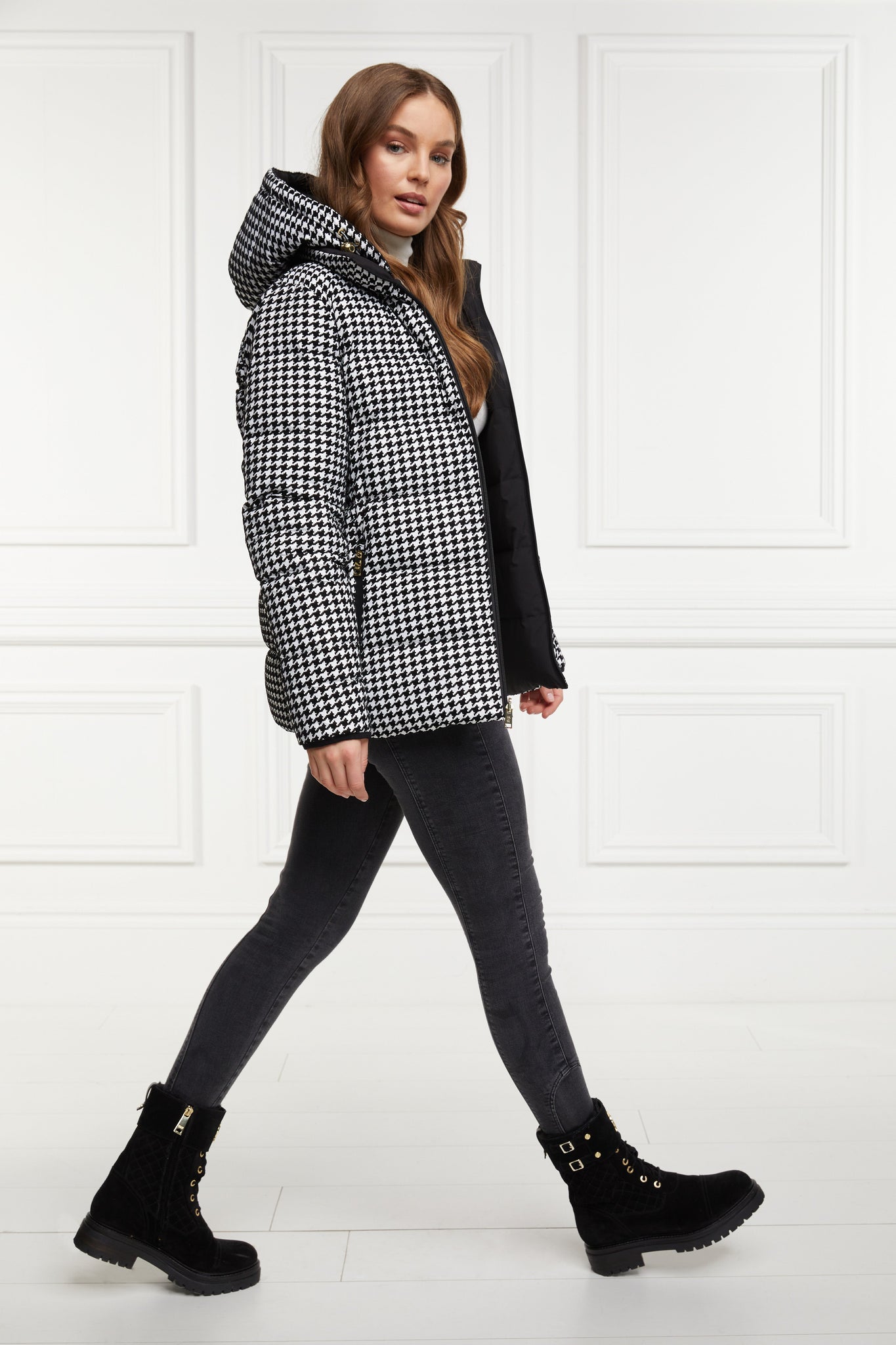 Hambury Reversible Down Puffer (Black Houndstooth)