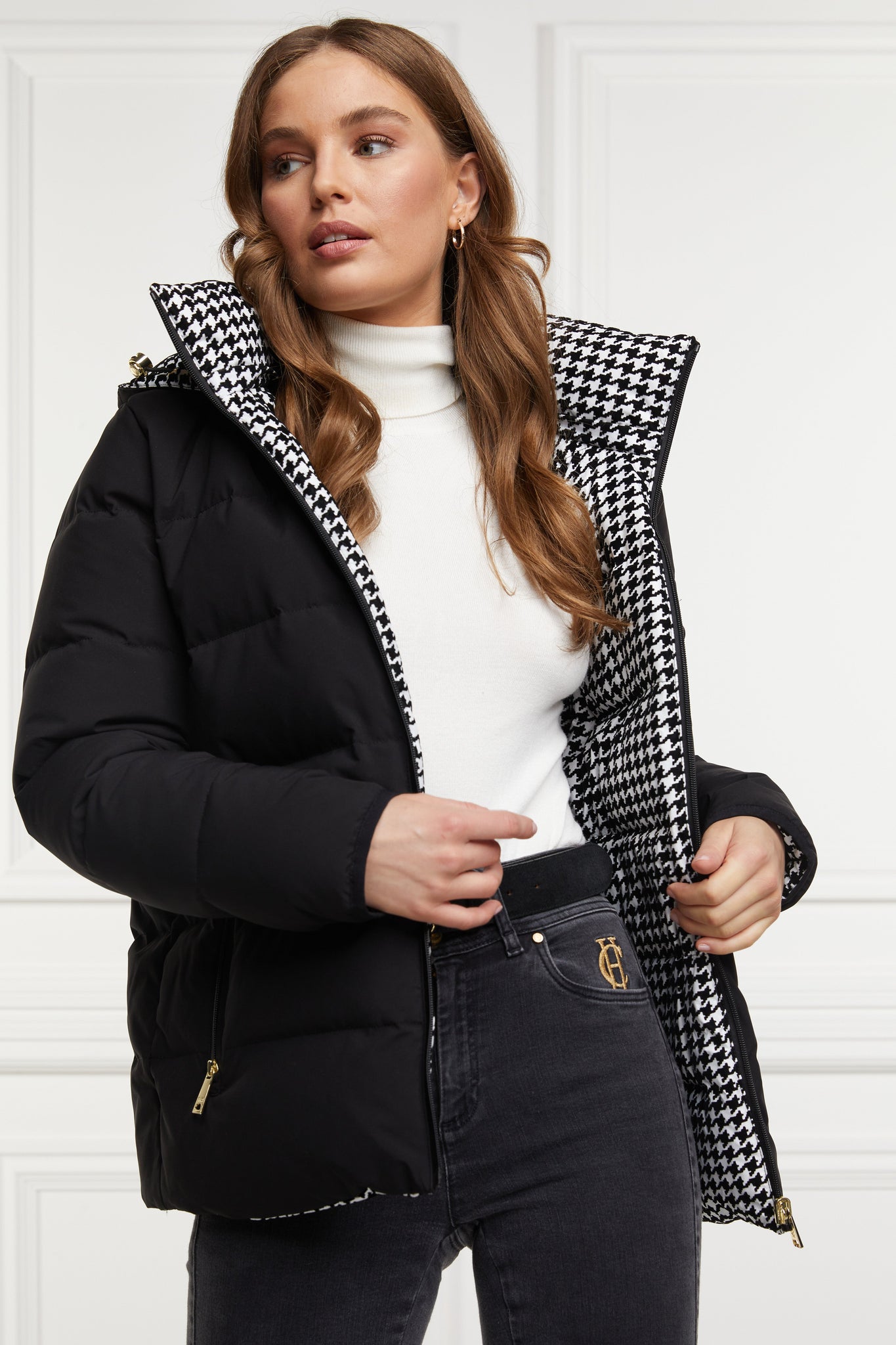 Hambury Reversible Down Puffer (Black Houndstooth)