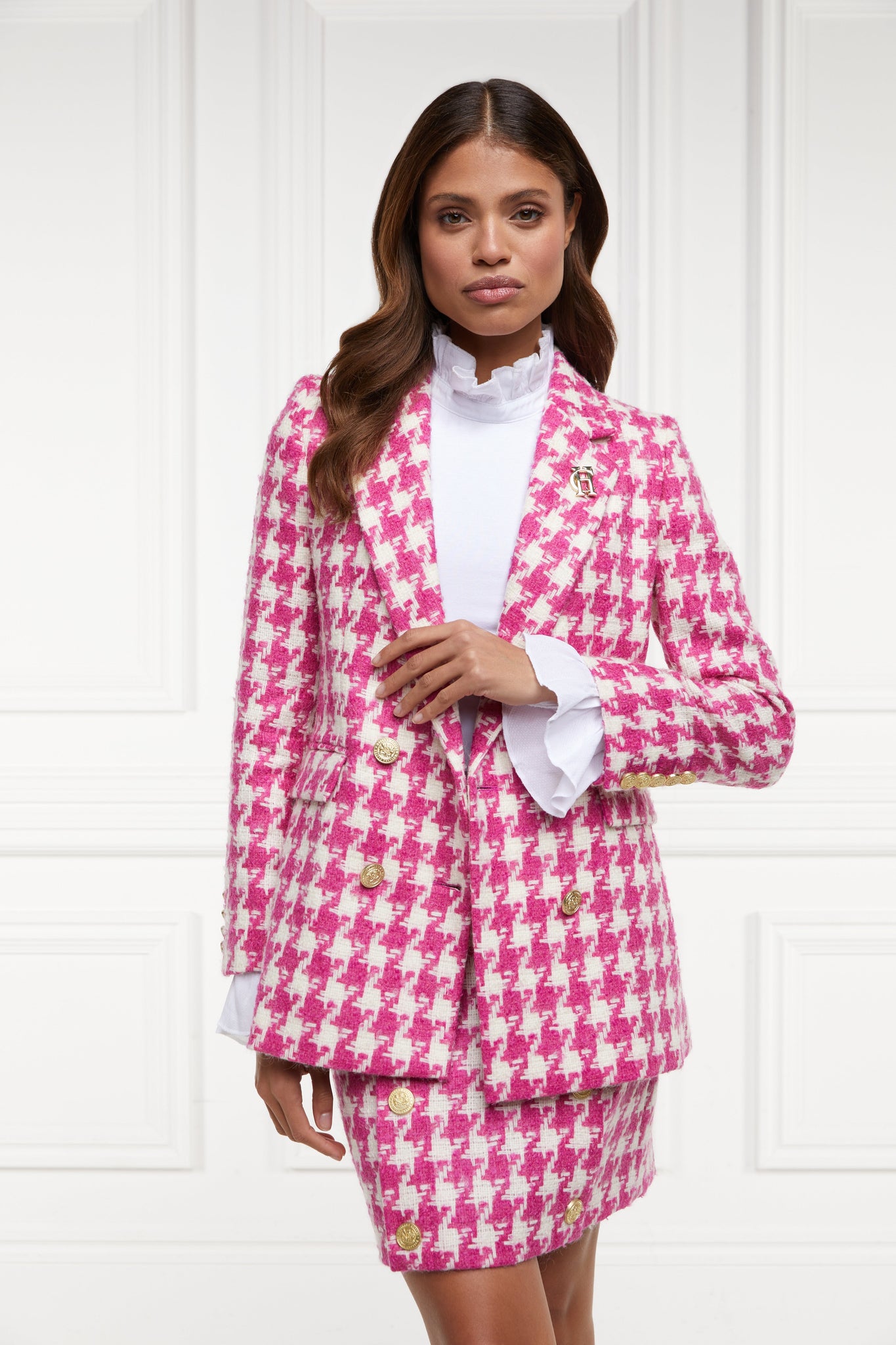 Pink wool blazer best sale