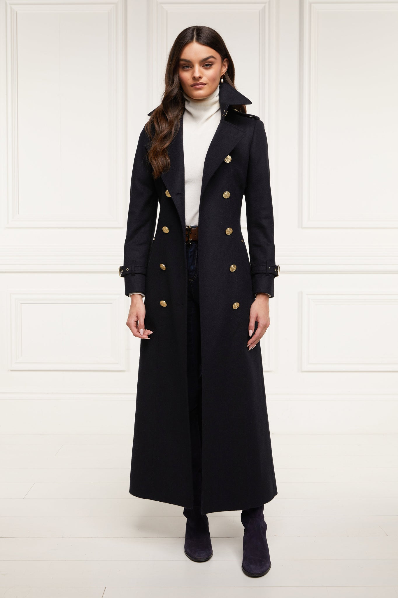 womens navy wool double breasted trench coat