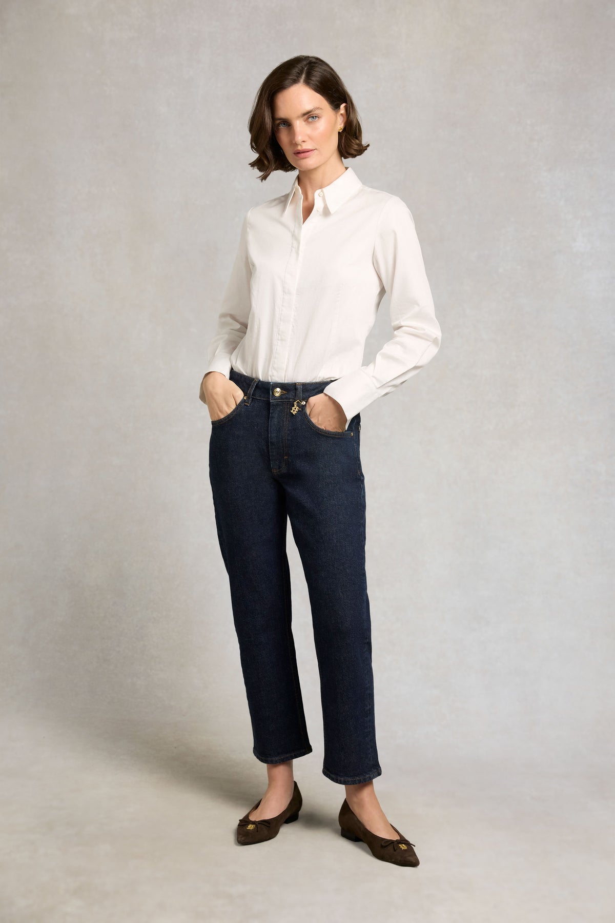 Mid Rise Straight Cropped Jean (Dark Wash)