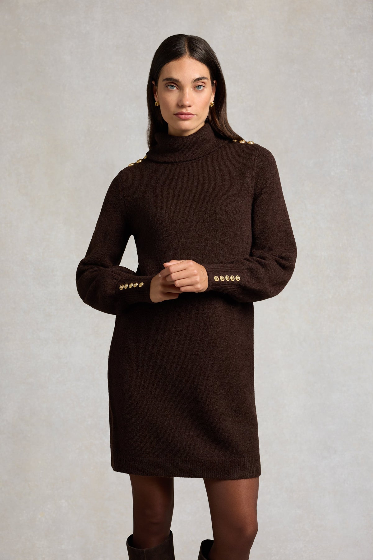 Berkeley Roll Neck Mini Dress (Chocolate)