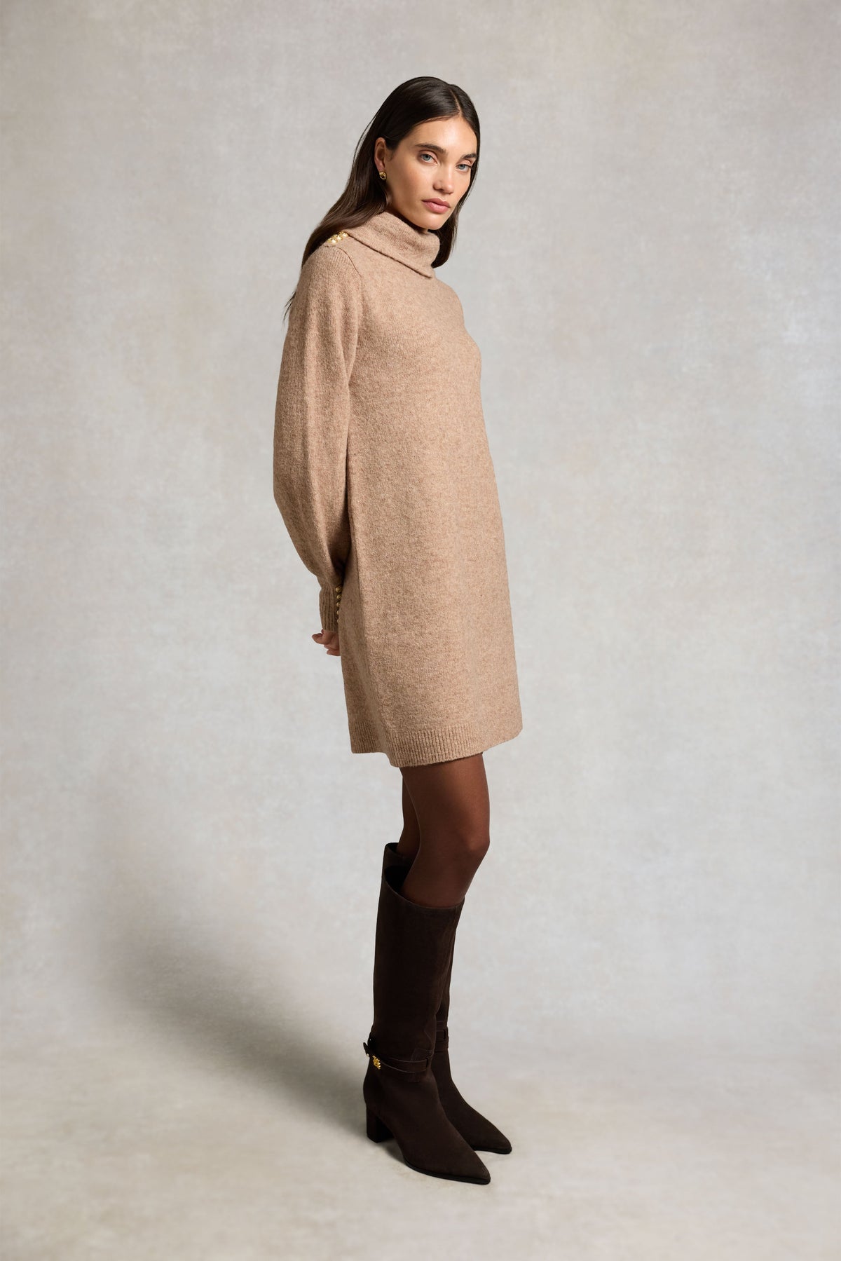 Berkeley Roll Neck Mini Dress (Taupe)