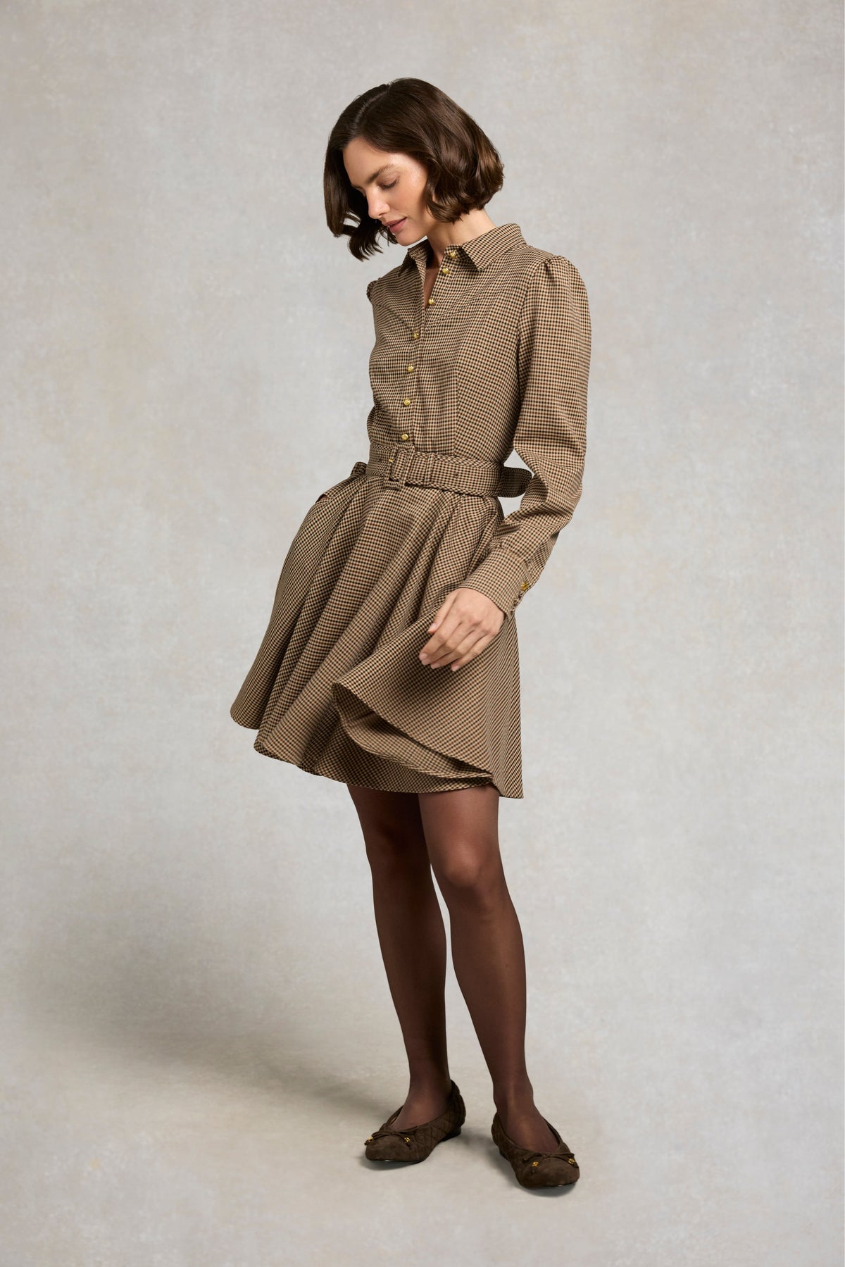 Heritage Mini Dress (Coffee Gingham)