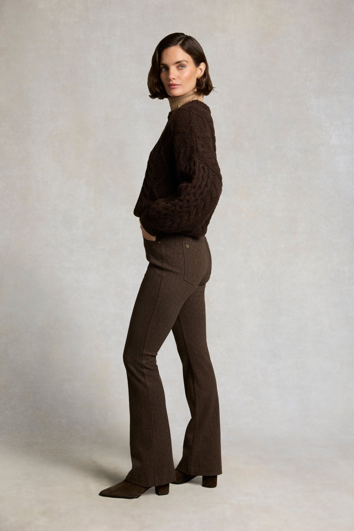 Contour Heritage Flare Trouser (Walnut Herringbone)