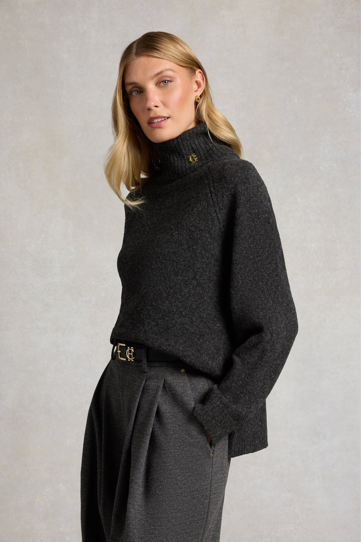 Relaxed Fit Roll Neck (Dark Grey Marl)