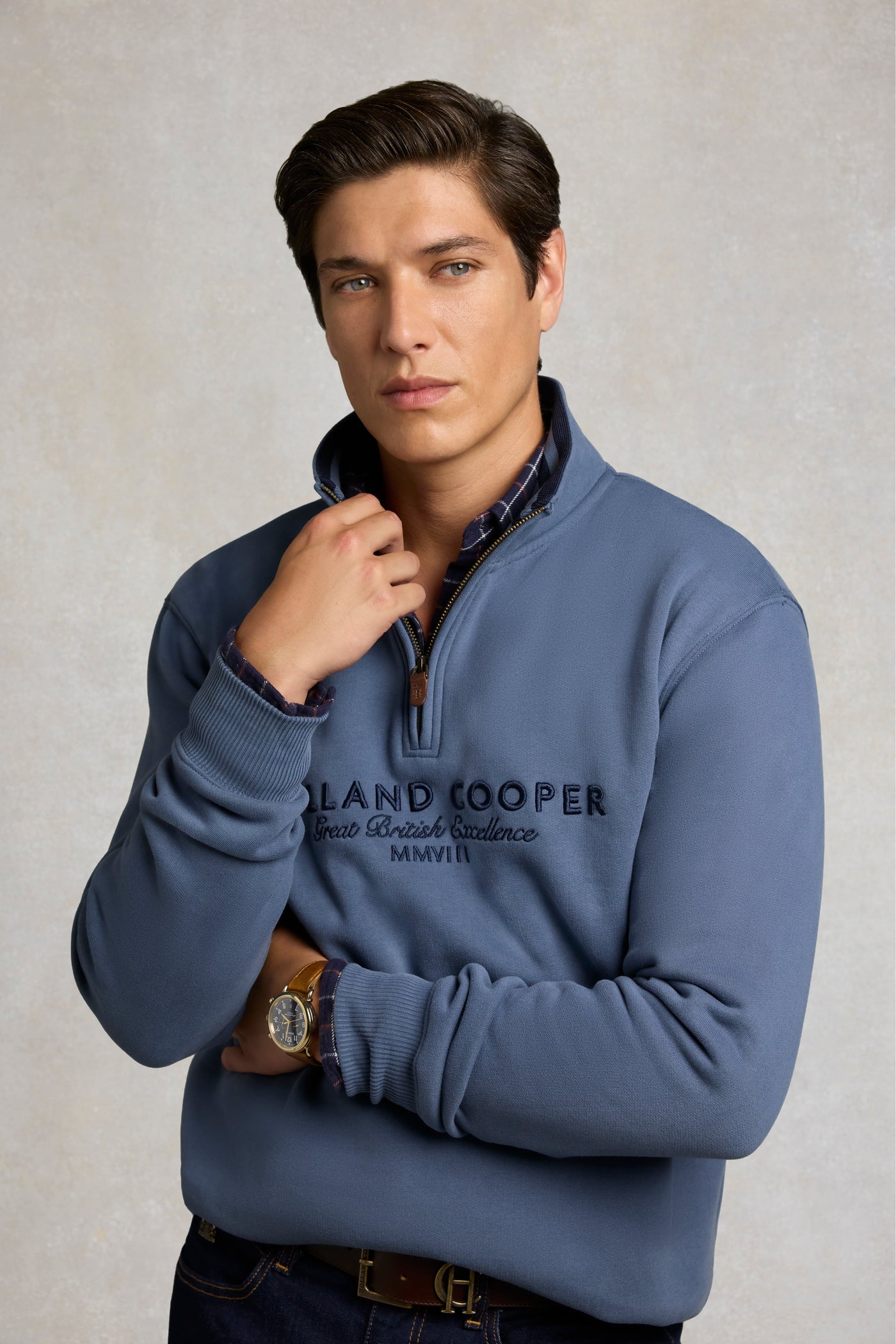 Men's Heritage Quarter Zip Sweat (Denim Blue)