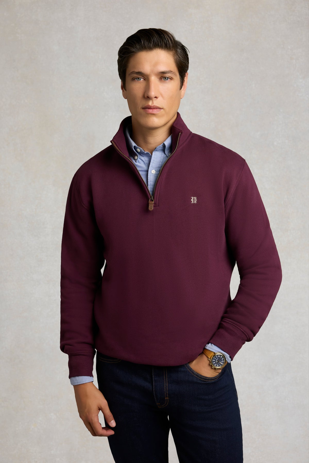 Men's Classic Quarter Zip Sweat (Mulberry)