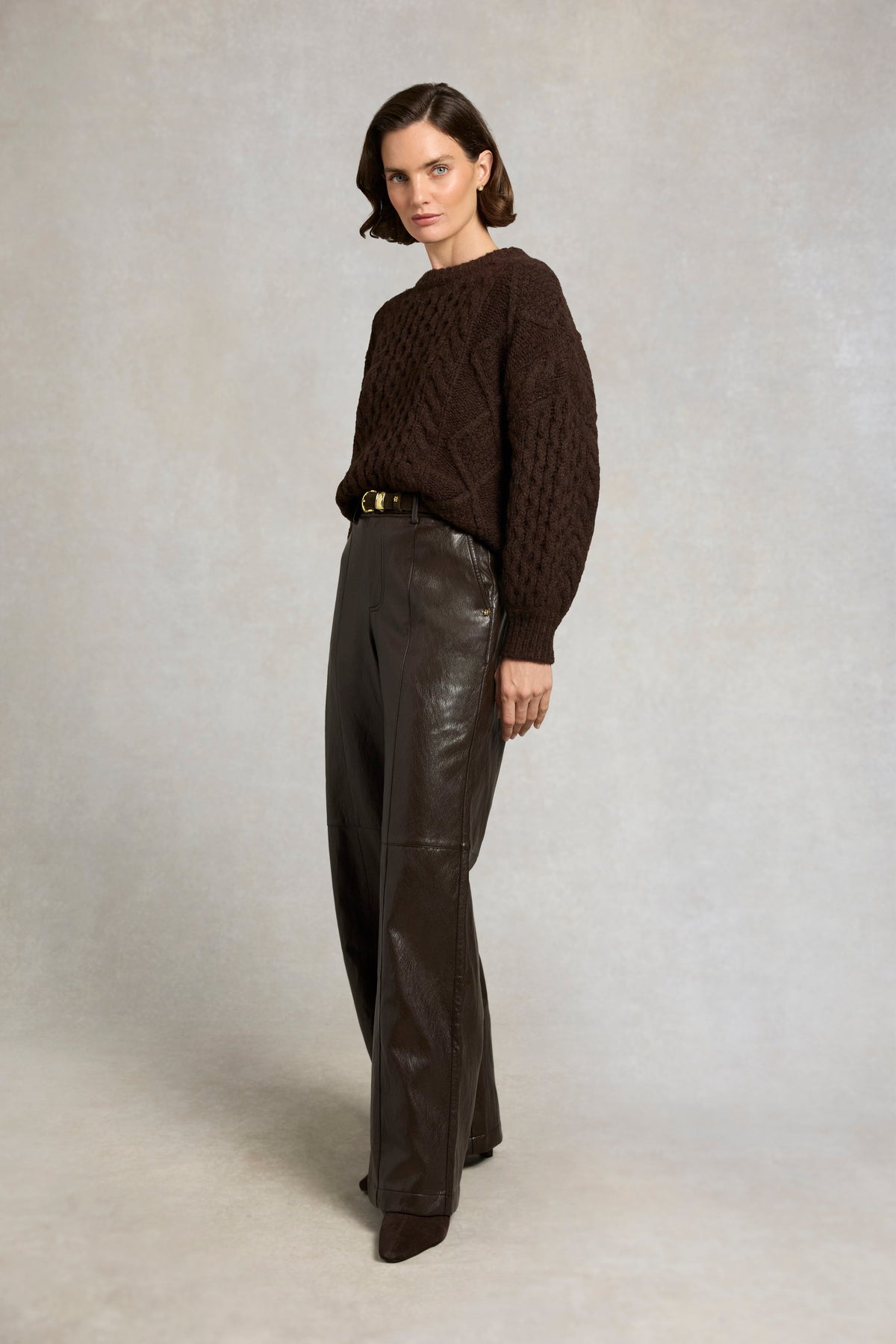 Faux Leather Straight Trouser (Chocolate)