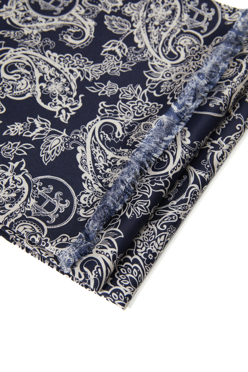 Men's Silk Scarf (Ink Navy Cream Paisley)