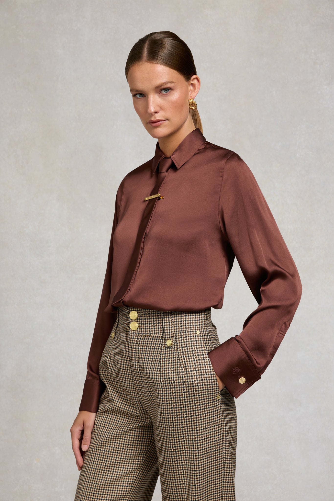 Georgina Satin Shirt (Chocolate)