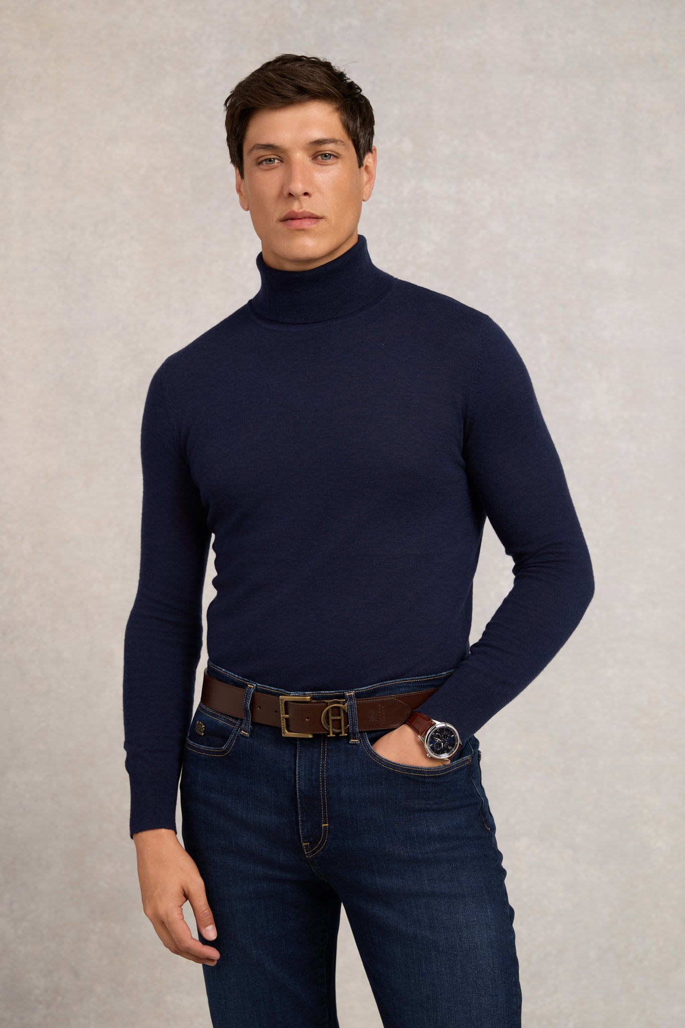 Fine Roll Neck Knit (Navy)