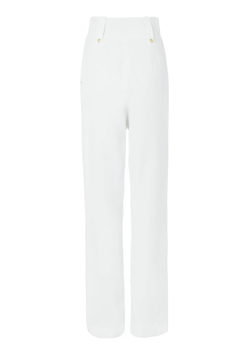 High Waisted Straight Trouser (Oyster Linen)